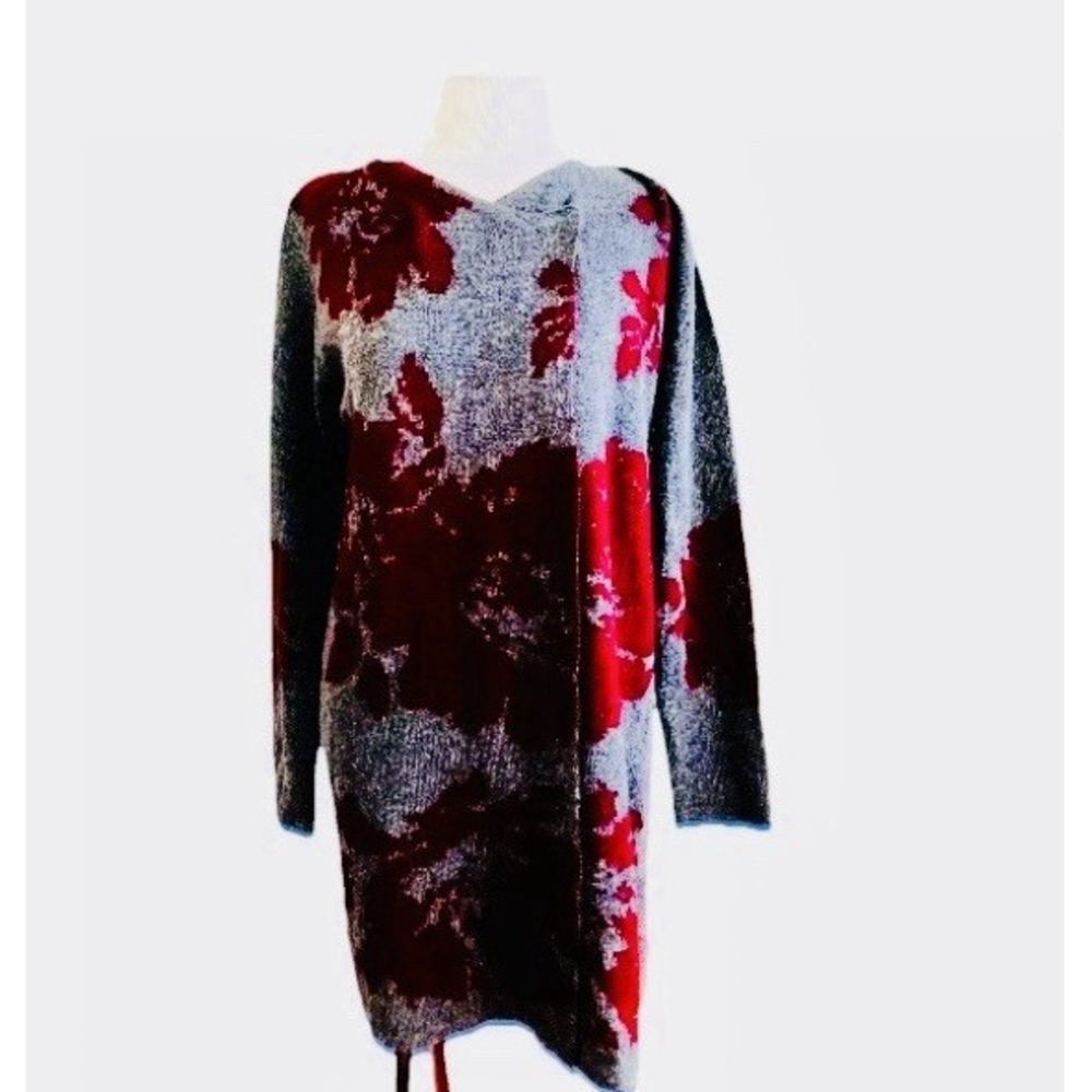 New Directions Cardigan Sweater Sz‎ M Grey maroon Long Sleeve Cottagecore